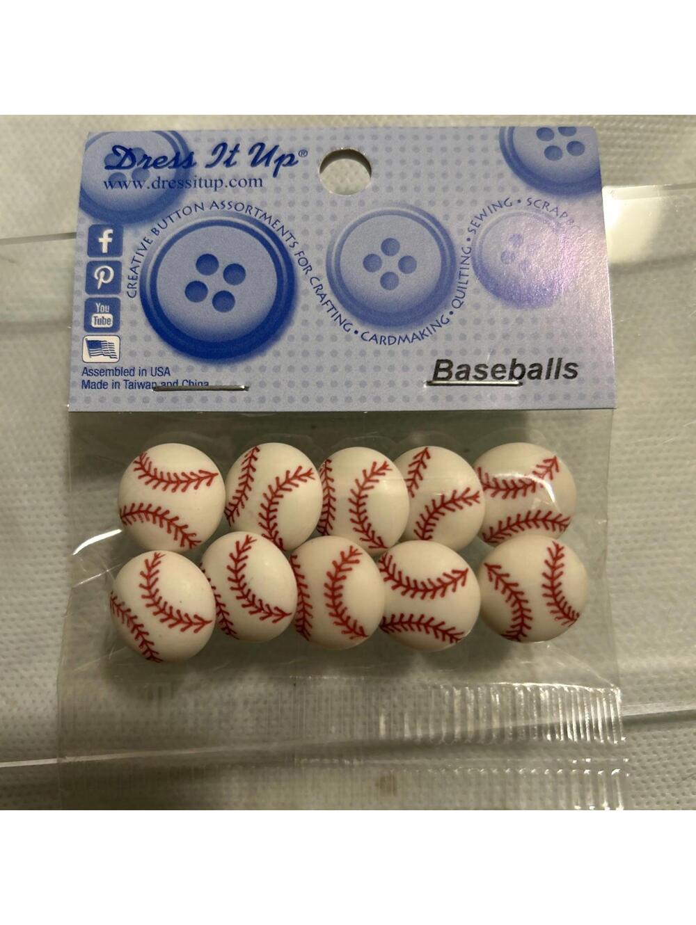Dress It Up Embellishments Buttons Baseballs Craft Scrapbooking 6 Pack